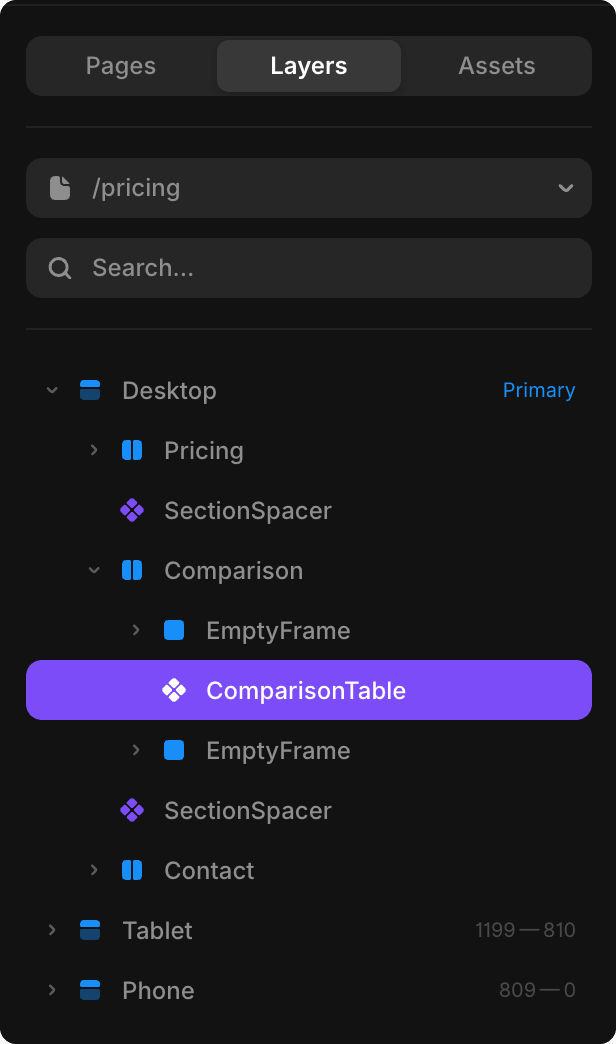 ComparisonTable in Layers