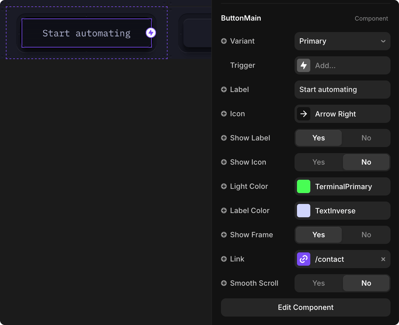 Button component properties